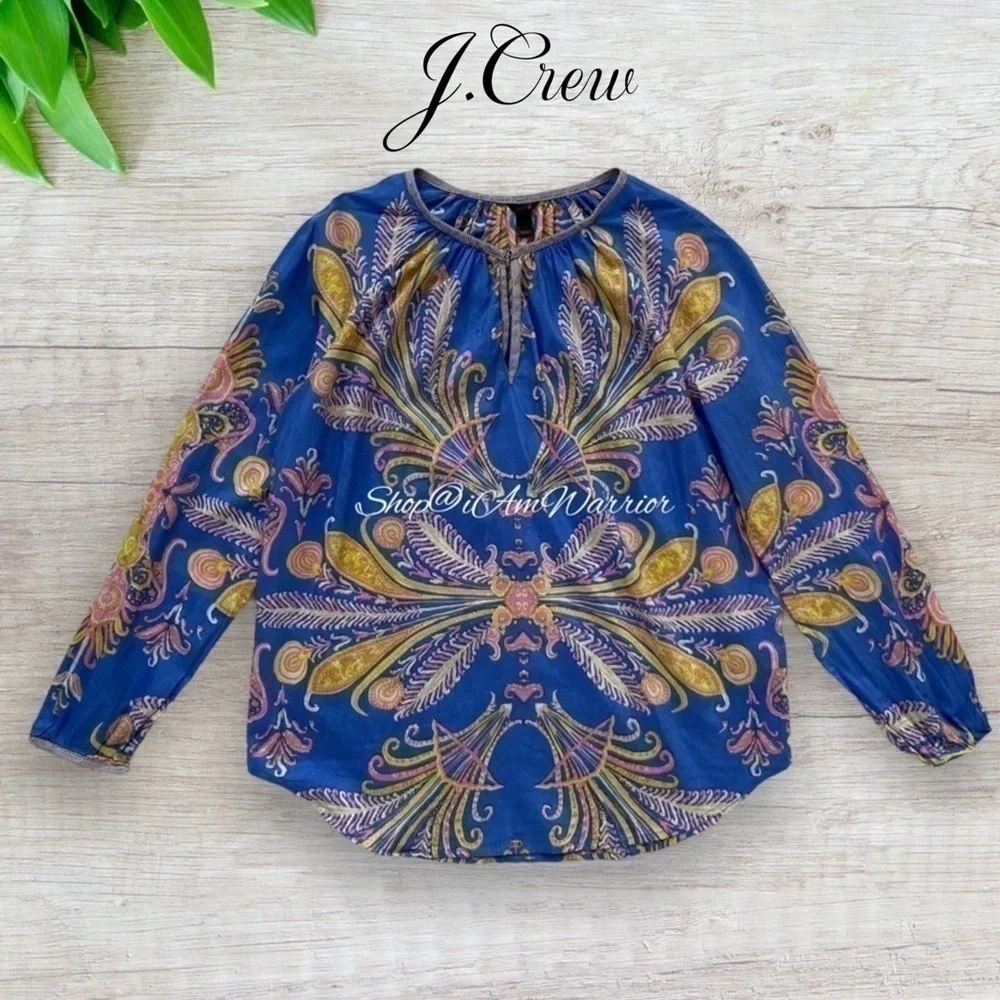 J.Crew mirrored paisley/feather cotton-silk voile pullover top *shop@iamwarrior